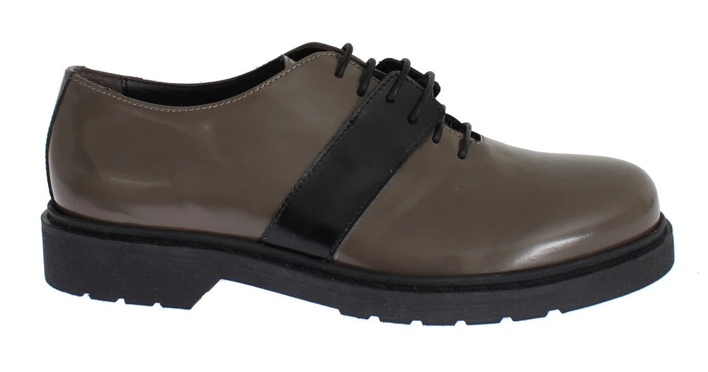 AI_ Gray Brown Leather Laceups Shoes - Flats