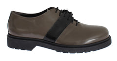 AI_ Gray Brown Leather Laceups Shoes - Flats