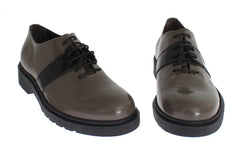 AI_ Gray Brown Leather Laceups Shoes - Flats