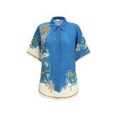 Alemais Blue Linen Pattern Shirt - Shirts
