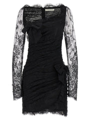 Alessandra Rich Black Organic Cotton Short Dress