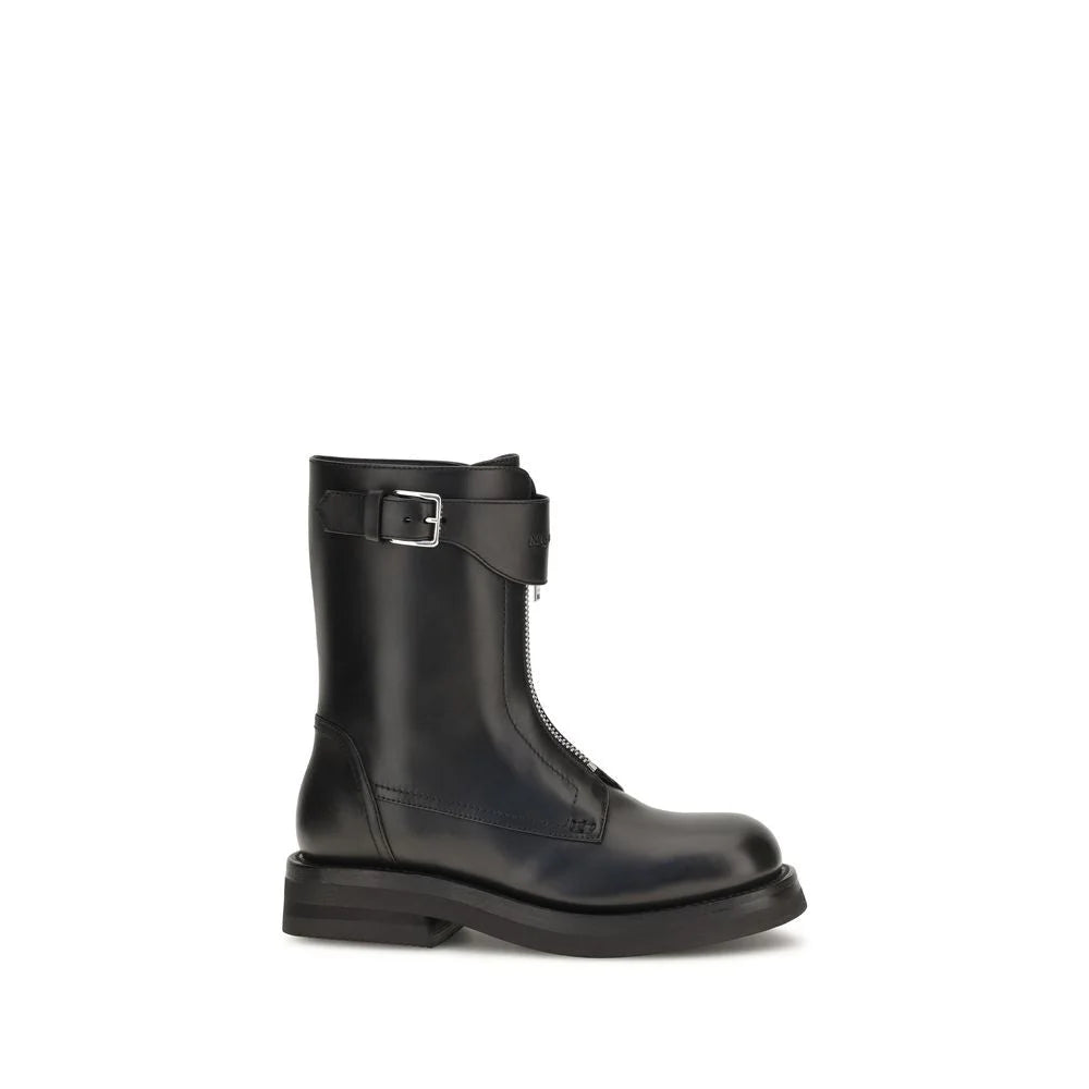 Alexander McQueen Black Calf Leather Bos Taurus Lace-Up Boots