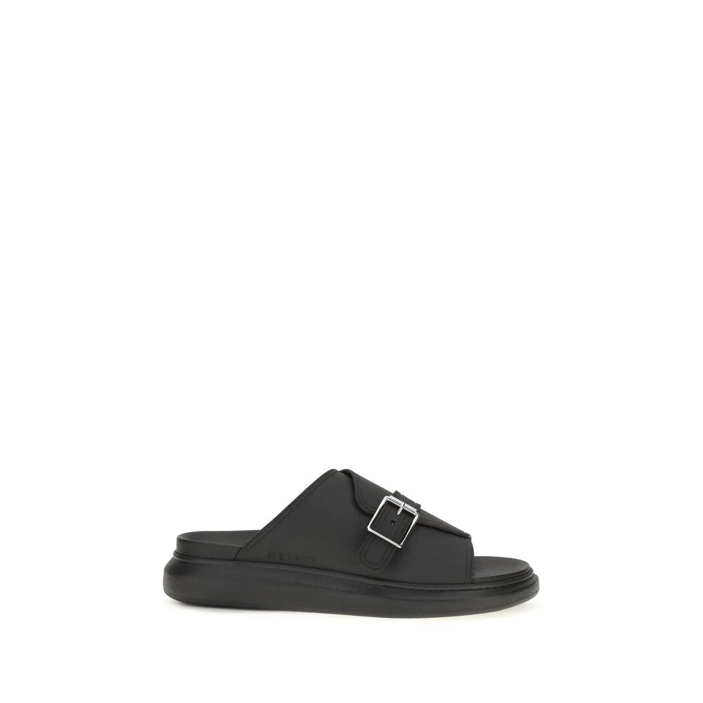 Alexander McQueen Sandálias plataforma pretas em couro de vitela Bos Taurus