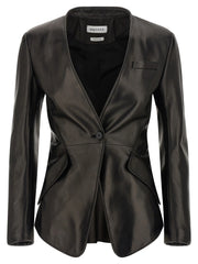 Alexander McQueen Black Lamb Leather Blazer - IT40