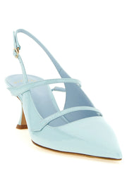 Alexandre Birman Blue Cowhide Mid Heel Pumps