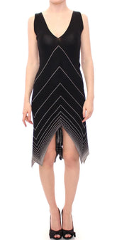 Alice Palmer Black White Low V Neck Knitted Cocktail Dress - M - Dresses
