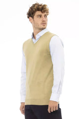 Alpha Studio Beige Viscose Men Jacket - Vests