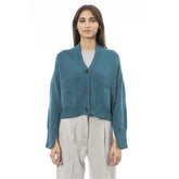 Alpha Studio Teal Merino Wool Women Cardigan - Cardigans