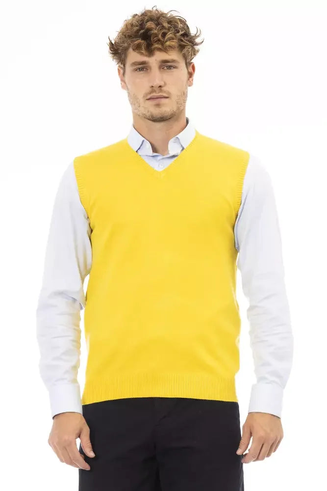 Alpha Studio Yellow Viscose Men Jacket - Vests