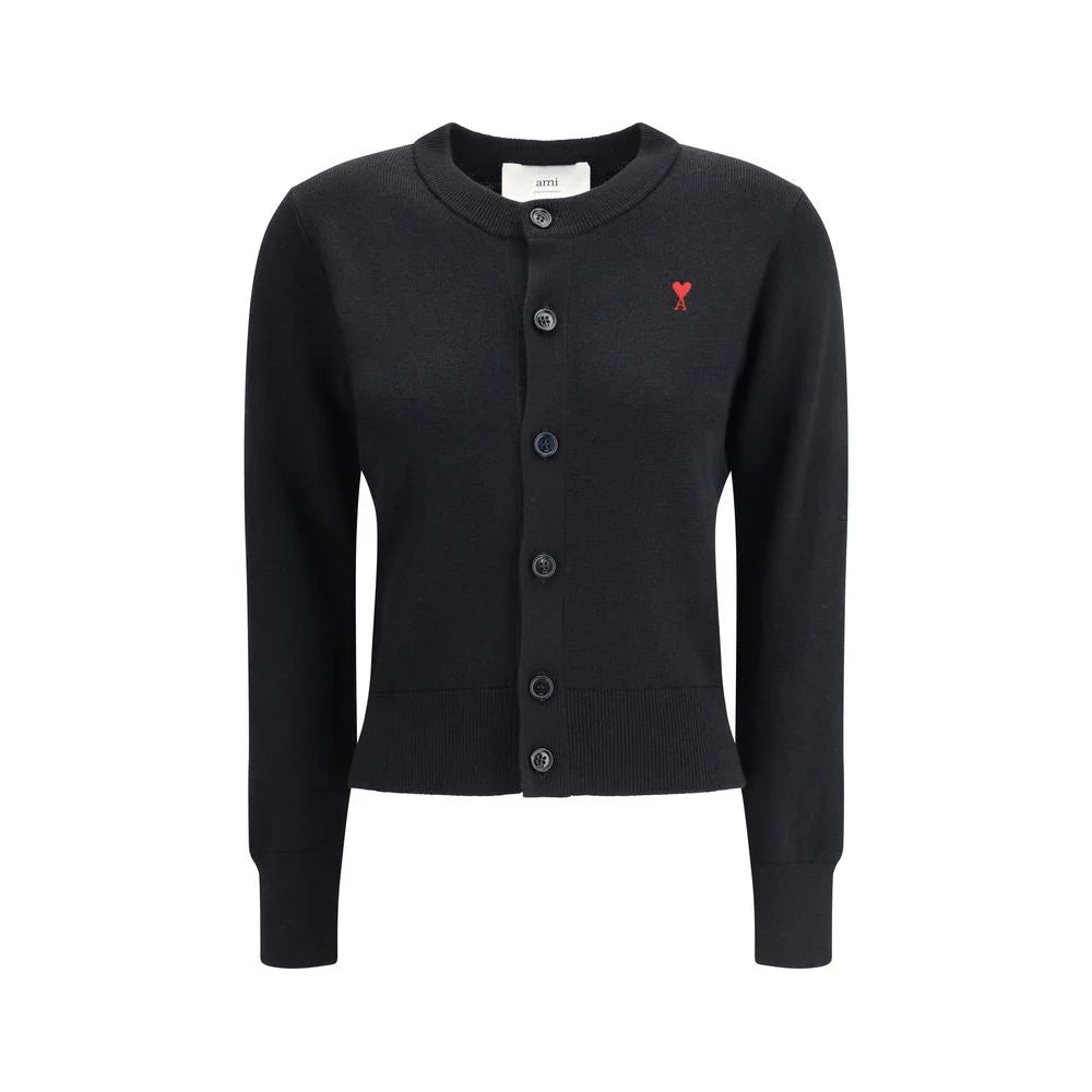 Ami Paris Black Merino Wool Cardigan