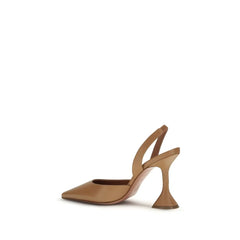Amina Muaddi Beige Calf Leather Bos Taurus High Heel Pumps