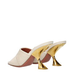 Amina Muaddi Beige Fabric Slippers Sandals