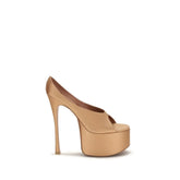 Amina Muaddi Beige Silk Platform Pumps - EU36.5/US6.5