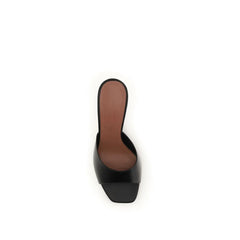 Amina Muaddi Black Calf Leather Bos Taurus Stiletto Heel Sandals - EU39/US9
