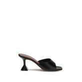Amina Muaddi Black Calf Leather Bos Taurus Stiletto Heel Sandals - EU39/US9