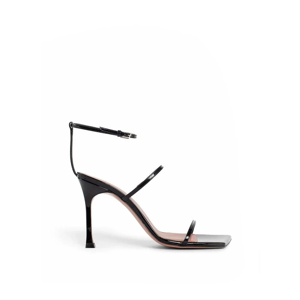 Amina Muaddi Black Calfskin Stiletto Heel Sandals - EU38/US8