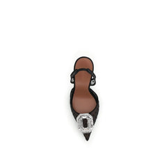 Amina Muaddi Black Glass Platform Pumps