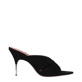 Amina Muaddi Black Leather Stiletto Heels Sandals