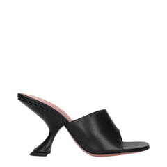 Amina Muaddi Black Leather Stiletto Heels Sandals