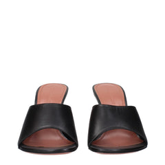 Amina Muaddi Black Leather Stiletto Heels Sandals