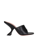 Amina Muaddi Black Leather Stiletto Heels Sandals