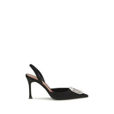 Amina Muaddi Black Satin High Heel Pumps