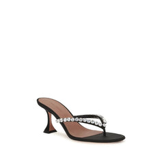 Amina Muaddi Black Silk Stiletto Heel Sandals - EU39/US9