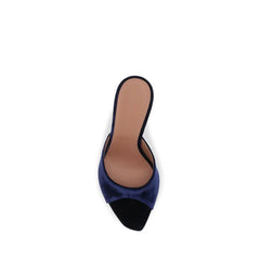 Amina Muaddi Blue Velvet Stiletto Heel Sandals