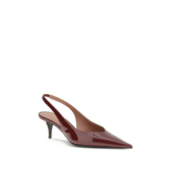 Amina Muaddi Bordeaux Calf Leather Bos Taurus Mid Heel Pumps - Heels