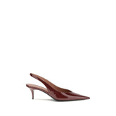 Amina Muaddi Bordeaux Calf Leather Bos Taurus Mid Heel Pumps - Heels