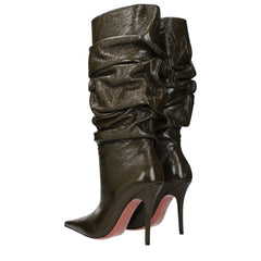 Amina Muaddi Green Leather High Heel Boots - EU36/US6