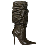 Amina Muaddi Green Leather High Heel Boots - EU36/US6