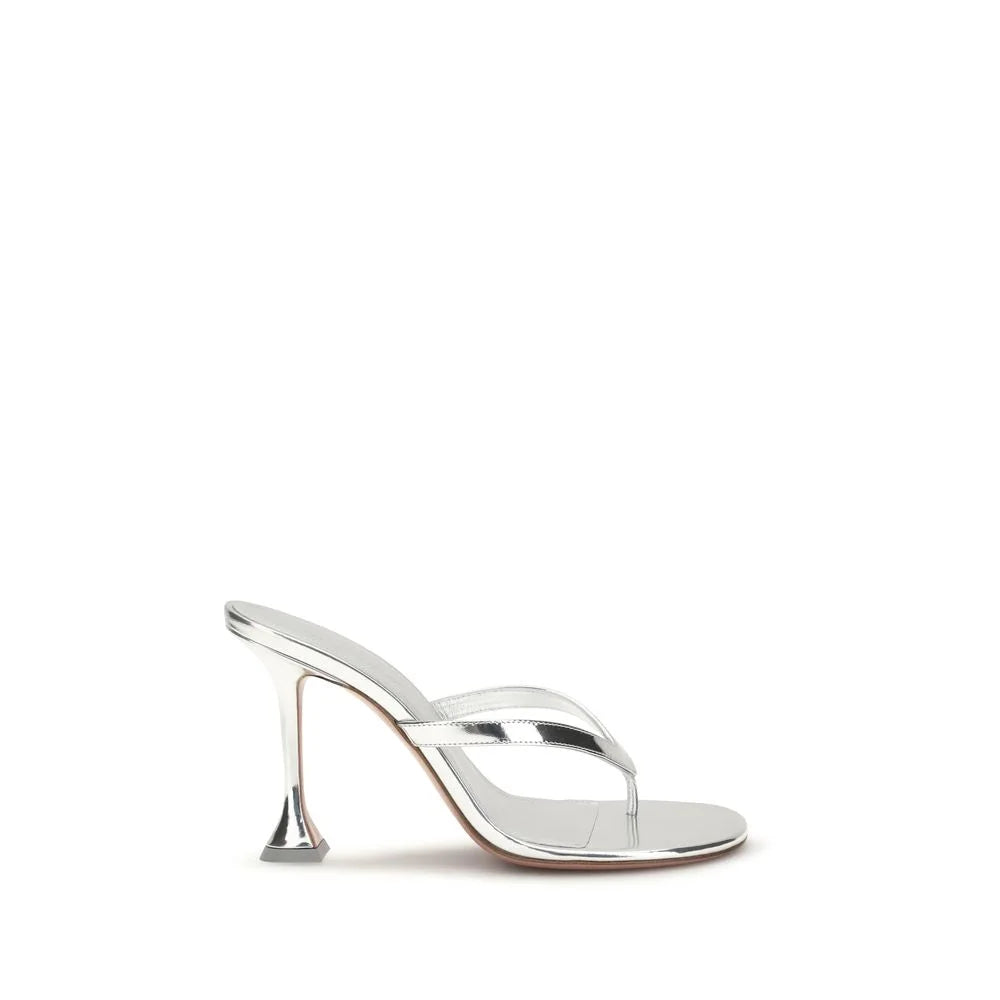 Amina Muaddi Silver Calf Leather Bos Taurus Stiletto Heel Sandals - EU36/US6
