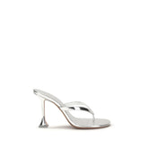 Amina Muaddi Silver Calf Leather Bos Taurus Stiletto Heel Sandals - EU38.5/US8.5