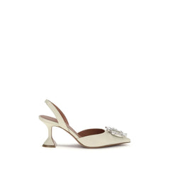 Amina Muaddi White Calf Leather Bos Taurus High Heel Pumps - EU36.5/US6.5