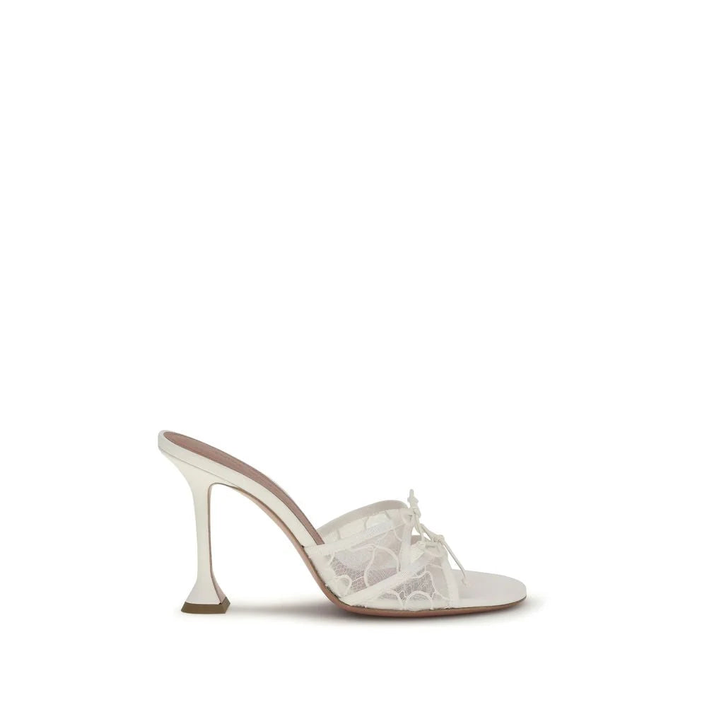 Amina Muaddi White Fabric Slippers