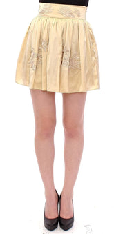 Andrea Incontri Beige Floral Embroidery Mini Skirt - IT42|M - Skirts
