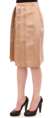 Andrea Incontri Brown Silk Solid Mini Pleated Skirt - Skirts