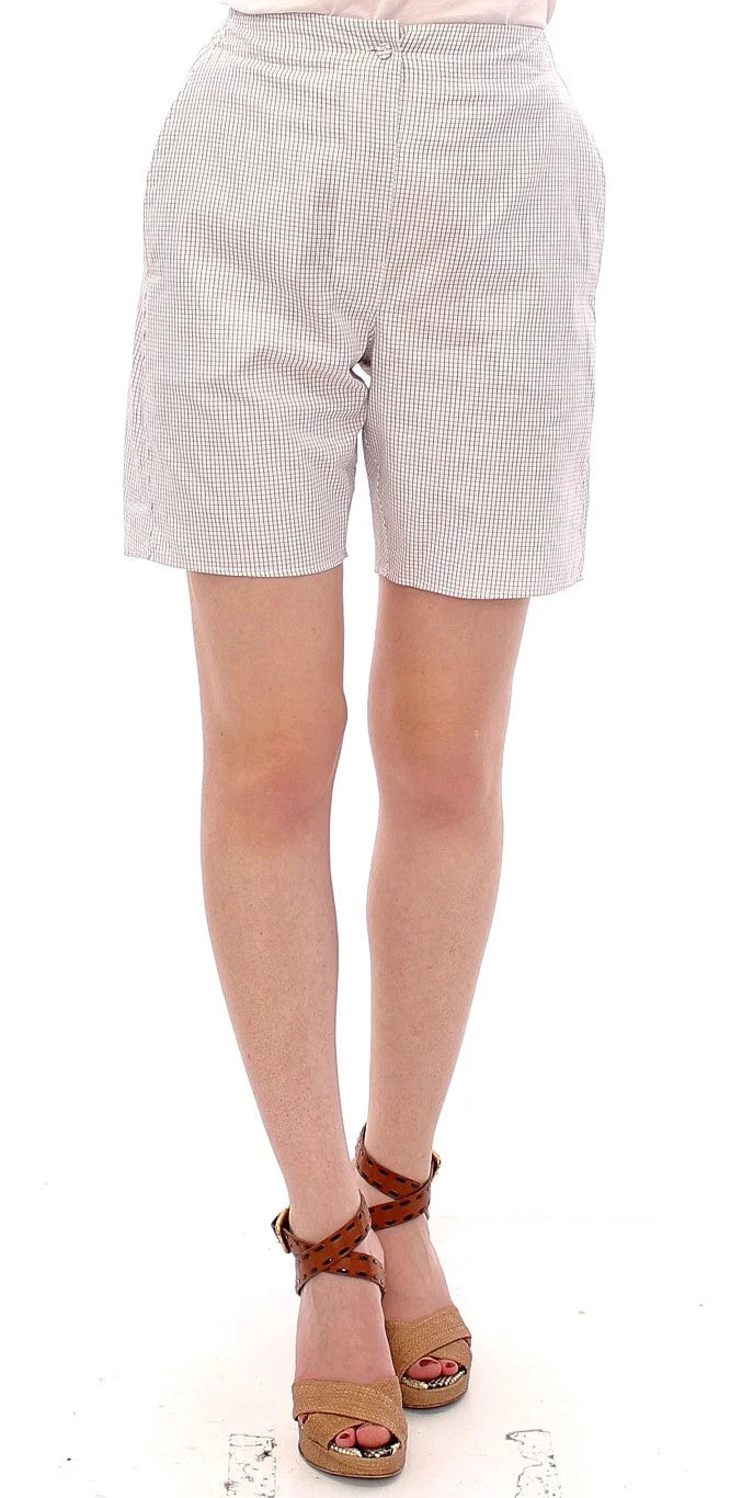 Andrea Incontri White Checkered Stretch Cotton Shorts - IT40|S - Short Trousers