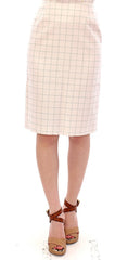 Andrea Incontri White Cotton Checkered Pencil Skirt - Skirts