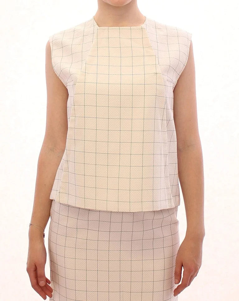 Andrea Incontri White Cotton Checkered Shirt Top - IT42|M - Shirts