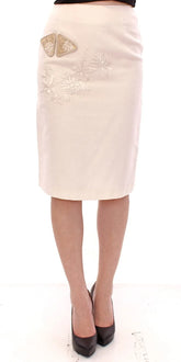 Andrea Incontri White Cotton Floral Embroidery Skirt - IT40|S - Skirts