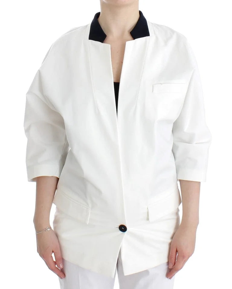 Andrea Pompilio White Cotton Blend Oversized Blazer Jacket - Coats & Jackets