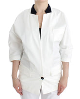 Andrea Pompilio White Cotton Blend Oversized Blazer Jacket - Coats & Jackets