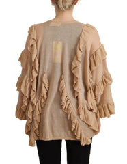 Aniye By Beige Ruffle Long Sleeves Open Front Cardigan Sweater - IT40|S - Cardigans