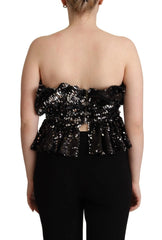 Aniye By Black Sequined Polyester Strapless Cocktail Blouse Top - IT42|M - Blouses