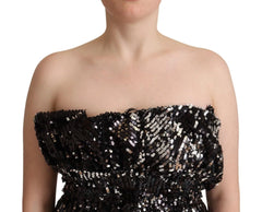 Aniye By Black Sequined Polyester Strapless Cocktail Blouse Top - IT42|M - Blouses