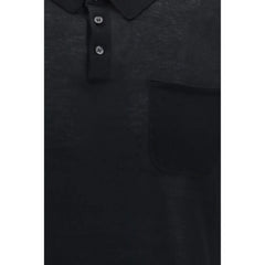 Aragona Cashmere Black Cotton Polo Shirt