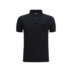 Aragona Cashmere Black Cotton Polo Shirt