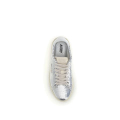 Autry Silver Calf Leather Bos Taurus Low Top Sneakers